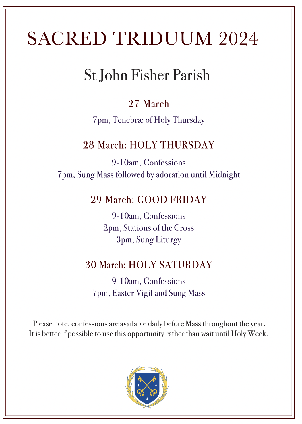 Holy Week at FSSP Reading FSSP UK